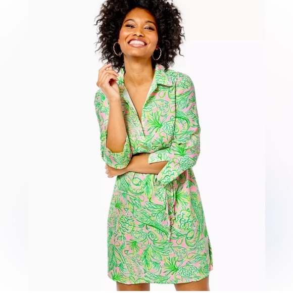 EUC Lilly Pulitzer Pilar Linen XL Mandevilla Baby Fins Flippers Tunic